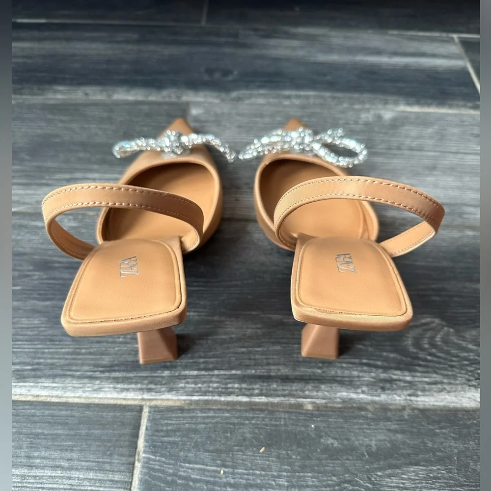 NWOT Zara Bow Slingback Neutral Heels Size 40 - Picture 13 of 15